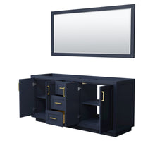Load image into Gallery viewer, Wyndham Collection WCF292972DBLCXSXXM70 Miranda 72 Inch Double Bathroom Vanity in Dark Blue, No Countertop, No Sink, Brushed Gold Trim, 70 Inch Mirror