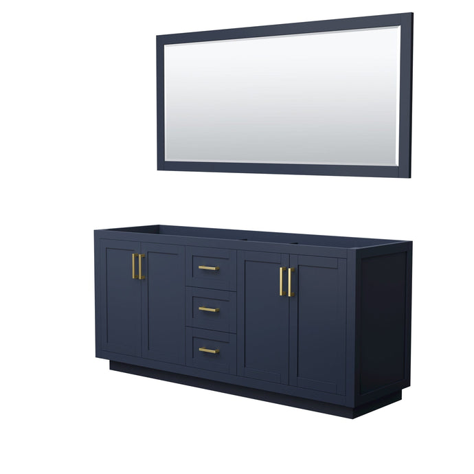 Wyndham Collection WCF292972DBLCXSXXM70 Miranda 72 Inch Double Bathroom Vanity in Dark Blue, No Countertop, No Sink, Brushed Gold Trim, 70 Inch Mirror