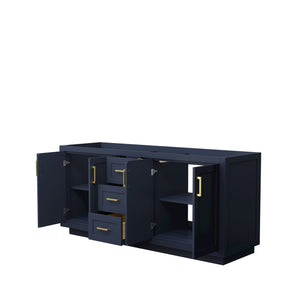 Wyndham Collection WCF292972DBLCXSXXMXX Miranda 72 Inch Double Bathroom Vanity in Dark Blue, No Countertop, No Sink, Brushed Gold Trim