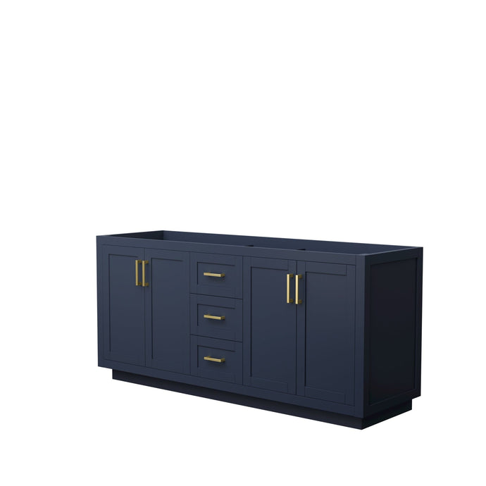 Wyndham Collection WCF292972DBLCXSXXMXX Miranda 72 Inch Double Bathroom Vanity in Dark Blue, No Countertop, No Sink, Brushed Gold Trim