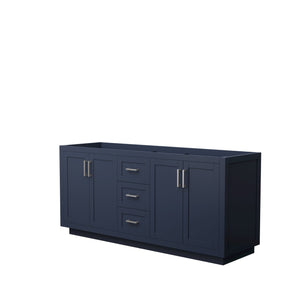 Wyndham Collection WCF292972DBNCXSXXMXX Miranda 72 Inch Double Bathroom Vanity in Dark Blue, No Countertop, No Sink, Brushed Nickel Trim