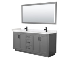 Load image into Gallery viewer, Wyndham Collection WCF292972DGBC2UNSM70 Miranda 72 Inch Double Bathroom Vanity in Dark Gray, Light-Vein Carrara Cultured Marble Countertop, Undermount Square Sinks, Matte Black Trim, 70 Inch Mirror
