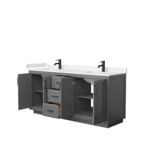 Wyndham Collection WCF292972DGBC2UNSMXX Miranda 72 Inch Double Bathroom Vanity in Dark Gray, Light-Vein Carrara Cultured Marble Countertop, Undermount Square Sinks, Matte Black Trim
