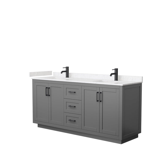 Wyndham Collection WCF292972DGBC2UNSMXX Miranda 72 Inch Double Bathroom Vanity in Dark Gray, Light-Vein Carrara Cultured Marble Countertop, Undermount Square Sinks, Matte Black Trim
