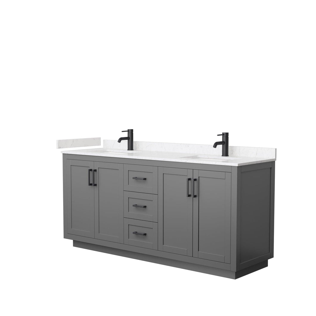 Wyndham Collection WCF292972DGBC2UNSMXX Miranda 72 Inch Double Bathroom Vanity in Dark Gray, Light-Vein Carrara Cultured Marble Countertop, Undermount Square Sinks, Matte Black Trim