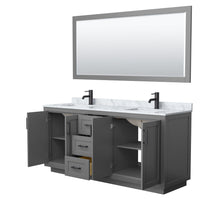 Load image into Gallery viewer, Wyndham Collection WCF292972DGBCMUNSM70 Miranda 72 Inch Double Bathroom Vanity in Dark Gray, White Carrara Marble Countertop, Undermount Square Sinks, Matte Black Trim, 70 Inch Mirror