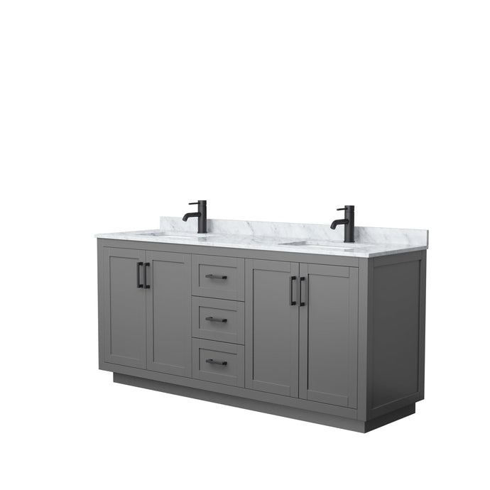 Wyndham Collection WCF292972DGBCMUNSMXX Miranda 72 Inch Double Bathroom Vanity in Dark Gray, White Carrara Marble Countertop, Undermount Square Sinks, Matte Black Trim