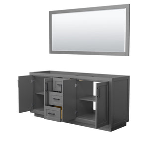 Wyndham Collection WCF292972DGBCXSXXM70 Miranda 72 Inch Double Bathroom Vanity in Dark Gray, No Countertop, No Sink, Matte Black Trim, 70 Inch Mirror