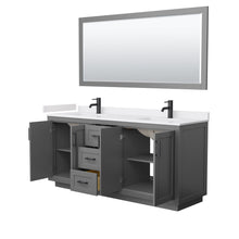 Load image into Gallery viewer, Wyndham Collection WCF292972DGBWCUNSM70 Miranda 72 Inch Double Bathroom Vanity in Dark Gray, White Cultured Marble Countertop, Undermount Square Sinks, Matte Black Trim, 70 Inch Mirror