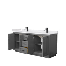 Load image into Gallery viewer, Wyndham Collection WCF292972DGBWCUNSMXX Miranda 72 Inch Double Bathroom Vanity in Dark Gray, White Cultured Marble Countertop, Undermount Square Sinks, Matte Black Trim