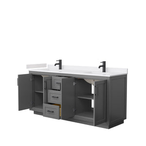 Wyndham Collection WCF292972DGBWCUNSMXX Miranda 72 Inch Double Bathroom Vanity in Dark Gray, White Cultured Marble Countertop, Undermount Square Sinks, Matte Black Trim