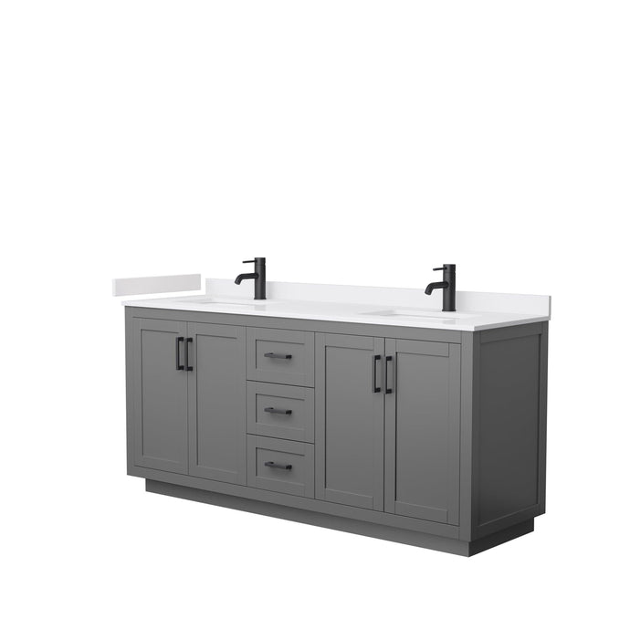 Wyndham Collection WCF292972DGBWCUNSMXX Miranda 72 Inch Double Bathroom Vanity in Dark Gray, White Cultured Marble Countertop, Undermount Square Sinks, Matte Black Trim