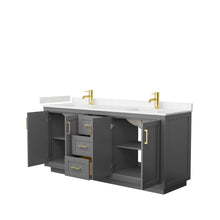 Load image into Gallery viewer, Wyndham Collection WCF292972DGGC2UNSMXX Miranda 72 Inch Double Bathroom Vanity in Dark Gray, Light-Vein Carrara Cultured Marble Countertop, Undermount Square Sinks, Brushed Gold Trim