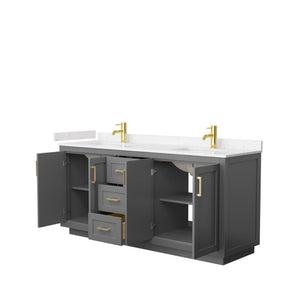 Wyndham Collection WCF292972DGGC2UNSMXX Miranda 72 Inch Double Bathroom Vanity in Dark Gray, Light-Vein Carrara Cultured Marble Countertop, Undermount Square Sinks, Brushed Gold Trim