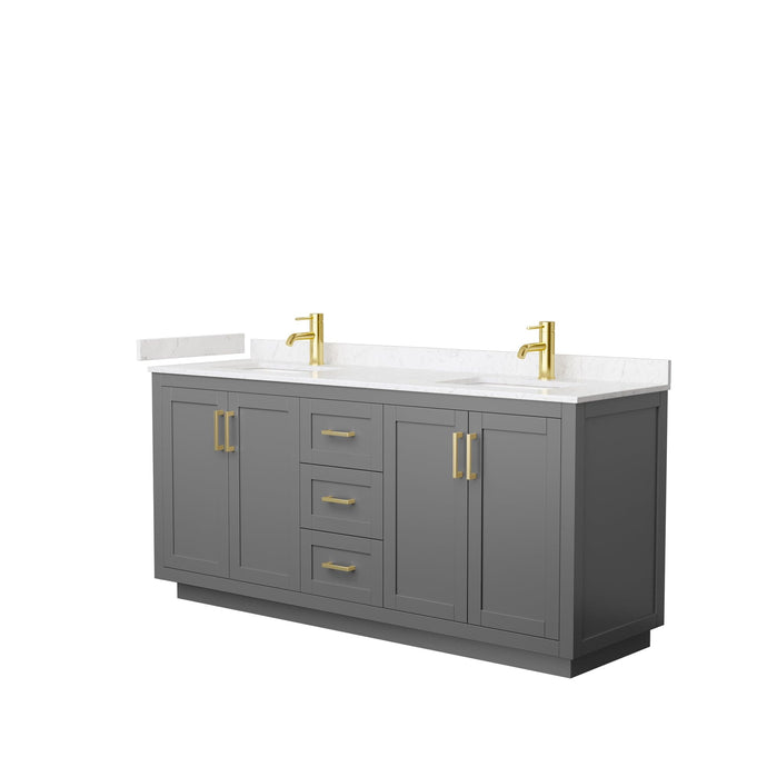 Wyndham Collection WCF292972DGGC2UNSMXX Miranda 72 Inch Double Bathroom Vanity in Dark Gray, Light-Vein Carrara Cultured Marble Countertop, Undermount Square Sinks, Brushed Gold Trim