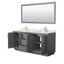 Load image into Gallery viewer, Wyndham Collection WCF292972DGGCMUNSM70 Miranda 72 Inch Double Bathroom Vanity in Dark Gray, White Carrara Marble Countertop, Undermount Square Sinks, Brushed Gold Trim, 70 Inch Mirror