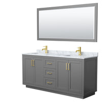 Load image into Gallery viewer, Wyndham Collection WCF292972DGGCMUNSM70 Miranda 72 Inch Double Bathroom Vanity in Dark Gray, White Carrara Marble Countertop, Undermount Square Sinks, Brushed Gold Trim, 70 Inch Mirror