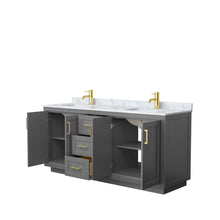 Load image into Gallery viewer, Wyndham Collection WCF292972DGGCMUNSMXX Miranda 72 Inch Double Bathroom Vanity in Dark Gray, White Carrara Marble Countertop, Undermount Square Sinks, Brushed Gold Trim
