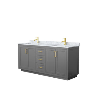 Wyndham Collection WCF292972DGGCMUNSMXX Miranda 72 Inch Double Bathroom Vanity in Dark Gray, White Carrara Marble Countertop, Undermount Square Sinks, Brushed Gold Trim