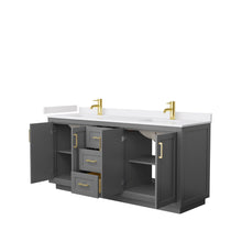Load image into Gallery viewer, Wyndham Collection WCF292972DGGWCUNSMXX Miranda 72 Inch Double Bathroom Vanity in Dark Gray, White Cultured Marble Countertop, Undermount Square Sinks, Brushed Gold Trim