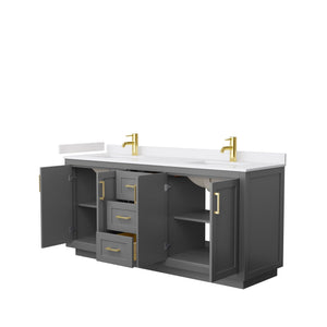 Wyndham Collection WCF292972DGGWCUNSMXX Miranda 72 Inch Double Bathroom Vanity in Dark Gray, White Cultured Marble Countertop, Undermount Square Sinks, Brushed Gold Trim