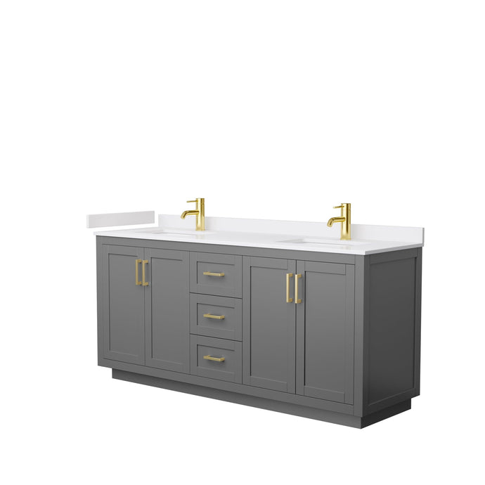 Wyndham Collection WCF292972DGGWCUNSMXX Miranda 72 Inch Double Bathroom Vanity in Dark Gray, White Cultured Marble Countertop, Undermount Square Sinks, Brushed Gold Trim