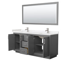Load image into Gallery viewer, Wyndham Collection WCF292972DKGC2UNSM70 Miranda 72 Inch Double Bathroom Vanity in Dark Gray, Light-Vein Carrara Cultured Marble Countertop, Undermount Square Sinks, Brushed Nickel Trim, 70 Inch Mirror