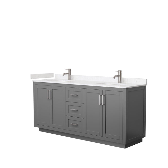 Wyndham Collection WCF292972DKGC2UNSMXX Miranda 72 Inch Double Bathroom Vanity in Dark Gray, Light-Vein Carrara Cultured Marble Countertop, Undermount Square Sinks, Brushed Nickel Trim