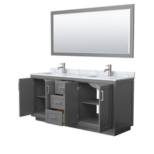Load image into Gallery viewer, Wyndham Collection WCF292972DKGCMUNSM70 Miranda 72 Inch Double Bathroom Vanity in Dark Gray, White Carrara Marble Countertop, Undermount Square Sinks, Brushed Nickel Trim, 70 Inch Mirror