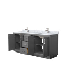 Load image into Gallery viewer, Wyndham Collection WCF292972DKGCMUNSMXX Miranda 72 Inch Double Bathroom Vanity in Dark Gray, White Carrara Marble Countertop, Undermount Square Sinks, Brushed Nickel Trim
