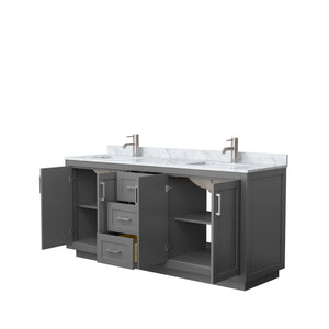 Wyndham Collection WCF292972DKGCMUNSMXX Miranda 72 Inch Double Bathroom Vanity in Dark Gray, White Carrara Marble Countertop, Undermount Square Sinks, Brushed Nickel Trim