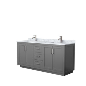 Wyndham Collection WCF292972DKGCMUNSMXX Miranda 72 Inch Double Bathroom Vanity in Dark Gray, White Carrara Marble Countertop, Undermount Square Sinks, Brushed Nickel Trim
