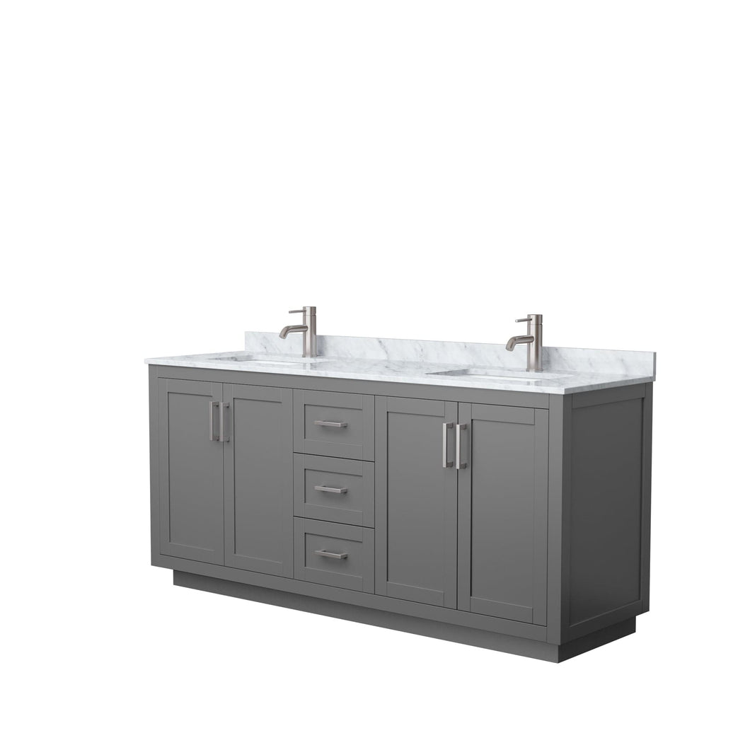 Wyndham Collection WCF292972DKGCMUNSMXX Miranda 72 Inch Double Bathroom Vanity in Dark Gray, White Carrara Marble Countertop, Undermount Square Sinks, Brushed Nickel Trim