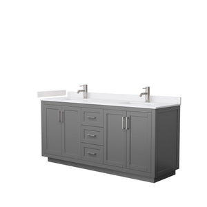 Wyndham Collection WCF292972DKGWCUNSMXX Miranda 72 Inch Double Bathroom Vanity in Dark Gray, White Cultured Marble Countertop, Undermount Square Sinks, Brushed Nickel Trim