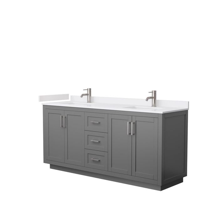 Wyndham Collection WCF292972DKGWCUNSMXX Miranda 72 Inch Double Bathroom Vanity in Dark Gray, White Cultured Marble Countertop, Undermount Square Sinks, Brushed Nickel Trim