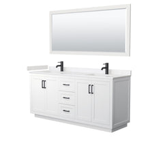 Load image into Gallery viewer, Wyndham Collection WCF292972DWBC2UNSM70 Miranda 72 Inch Double Bathroom Vanity in White, Light-Vein Carrara Cultured Marble Countertop, Undermount Square Sinks, Matte Black Trim, 70 Inch Mirror