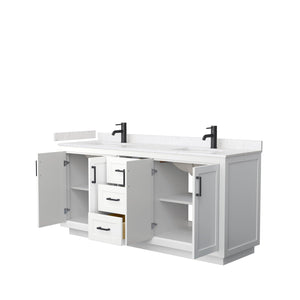 Wyndham Collection WCF292972DWBC2UNSMXX Miranda 72 Inch Double Bathroom Vanity in White, Light-Vein Carrara Cultured Marble Countertop, Undermount Square Sinks, Matte Black Trim