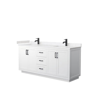 Wyndham Collection WCF292972DWBC2UNSMXX Miranda 72 Inch Double Bathroom Vanity in White, Light-Vein Carrara Cultured Marble Countertop, Undermount Square Sinks, Matte Black Trim