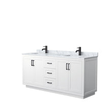 Load image into Gallery viewer, Wyndham Collection WCF292972DWBCMUNSMXX Miranda 72 Inch Double Bathroom Vanity in White, White Carrara Marble Countertop, Undermount Square Sinks, Matte Black Trim