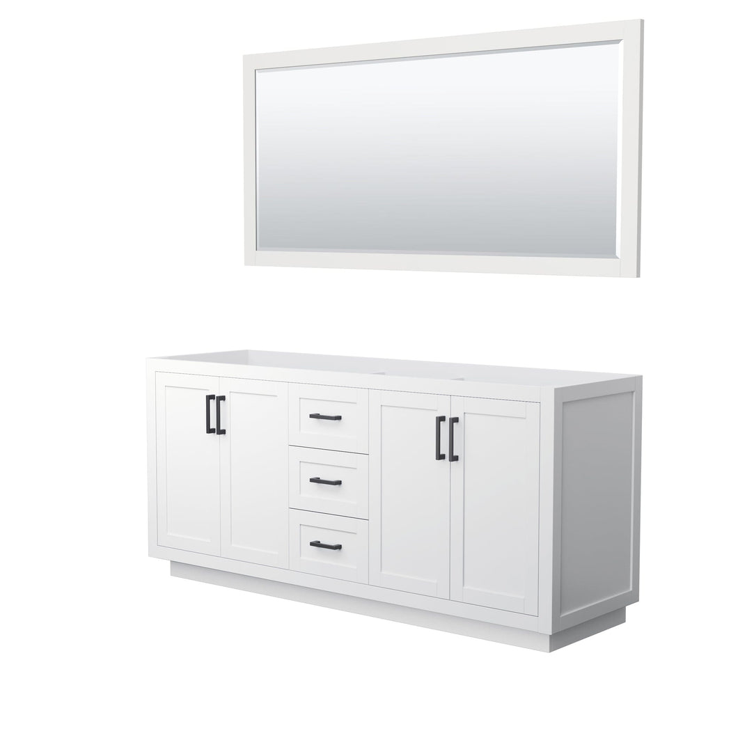 Wyndham Collection WCF292972DWBCXSXXM70 Miranda 72 Inch Double Bathroom Vanity in White, No Countertop, No Sink, Matte Black Trim, 70 Inch Mirror