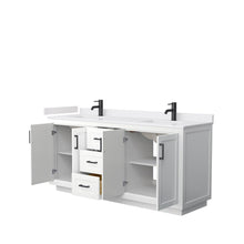 Load image into Gallery viewer, Wyndham Collection WCF292972DWBWCUNSMXX Miranda 72 Inch Double Bathroom Vanity in White, White Cultured Marble Countertop, Undermount Square Sinks, Matte Black Trim