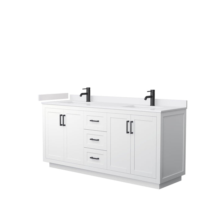 Wyndham Collection WCF292972DWBWCUNSMXX Miranda 72 Inch Double Bathroom Vanity in White, White Cultured Marble Countertop, Undermount Square Sinks, Matte Black Trim