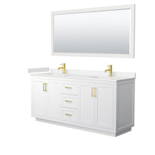 Load image into Gallery viewer, Wyndham Collection WCF292972DWGC2UNSM70 Miranda 72 Inch Double Bathroom Vanity in White, Light-Vein Carrara Cultured Marble Countertop, Undermount Square Sinks, Brushed Gold Trim, 70 Inch Mirror