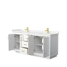 Load image into Gallery viewer, Wyndham Collection WCF292972DWGC2UNSMXX Miranda 72 Inch Double Bathroom Vanity in White, Light-Vein Carrara Cultured Marble Countertop, Undermount Square Sinks, Brushed Gold Trim