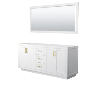 Wyndham Collection WCF292972DWGCXSXXM70 Miranda 72 Inch Double Bathroom Vanity in White, No Countertop, No Sink, Brushed Gold Trim, 70 Inch Mirror