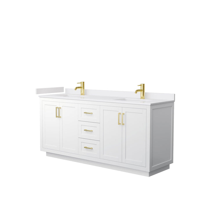 Wyndham Collection WCF292972DWGWCUNSMXX Miranda 72 Inch Double Bathroom Vanity in White, White Cultured Marble Countertop, Undermount Square Sinks, Brushed Gold Trim
