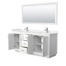 Load image into Gallery viewer, Wyndham Collection WCF292972DWHC2UNSM70 Miranda 72 Inch Double Bathroom Vanity in White, Light-Vein Carrara Cultured Marble Countertop, Undermount Square Sinks, Brushed Nickel Trim, 70 Inch Mirror