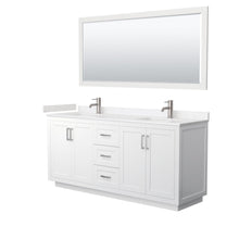 Load image into Gallery viewer, Wyndham Collection WCF292972DWHC2UNSM70 Miranda 72 Inch Double Bathroom Vanity in White, Light-Vein Carrara Cultured Marble Countertop, Undermount Square Sinks, Brushed Nickel Trim, 70 Inch Mirror