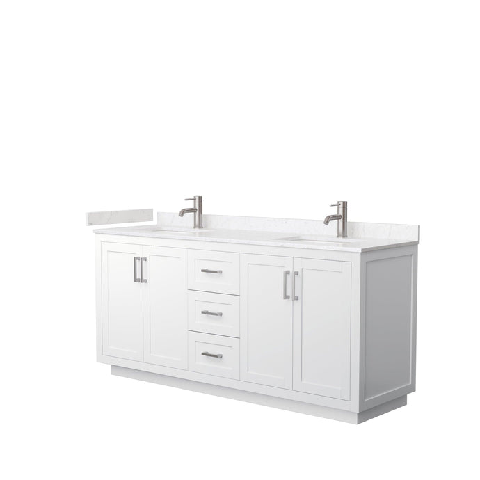 Wyndham Collection WCF292972DWHC2UNSMXX Miranda 72 Inch Double Bathroom Vanity in White, Light-Vein Carrara Cultured Marble Countertop, Undermount Square Sinks, Brushed Nickel Trim
