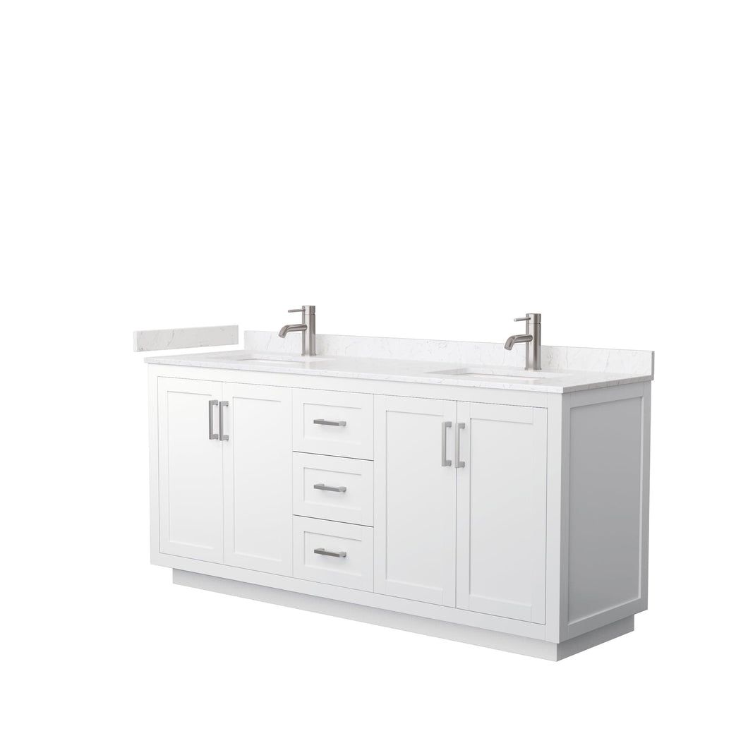 Wyndham Collection WCF292972DWHC2UNSMXX Miranda 72 Inch Double Bathroom Vanity in White, Light-Vein Carrara Cultured Marble Countertop, Undermount Square Sinks, Brushed Nickel Trim